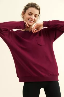 Cupshe Havana Burgundy Oversized Pullover Sweatshirt