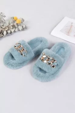 Cupshe Brownstone Fluffy Chain Decor Slippers