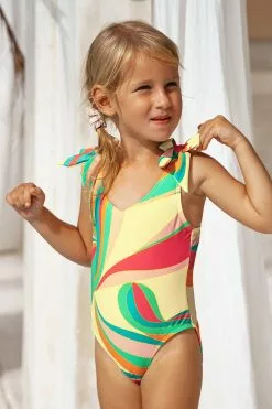 Cupshe Girls' Dancing Ribbon Shoulder Tie V Neck One Piece Swimsuit