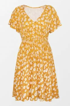 Cupshe Freyja Yellow Floral V-neck Dress