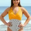 Cupshe Londyn Yellow And Striped Plus Size One Piece Swimsuit