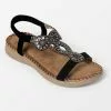 Cupshe Baja Black Open Toe Rhinestone Flat Sandals