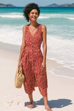 Cupshe Milana Ditsy Button Front Tie Back Dress