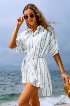 Cupshe Renee Striped Button Front Shirt Kimono