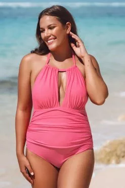 Cupshe Mercury Retrograde Solid High Neck Plus Size One Piece Swimsuit