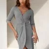 Cupshe Abbigail Grey V-neck Split Dress