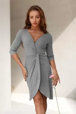 Cupshe Abbigail Grey V-neck Split Dress