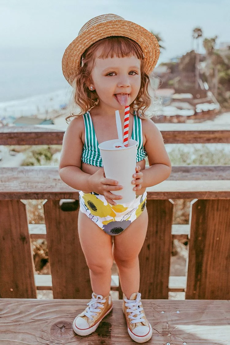 Cupshe Aqua Striped and Floral One Piece Swimsuit For Toddler Girls and Girls 1 Cupshe Aqua Striped and Floral One Piece Swimsuit For Toddler Girls and Girls