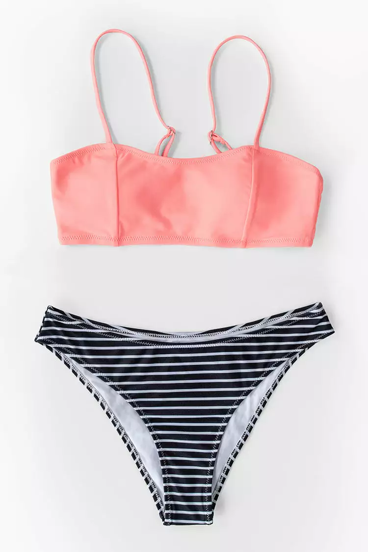 Cupshe Pink Bandeau Bikini Top with Stripe Bikini Bottom 3 Cupshe Pink Bandeau Bikini Top with Stripe Bikini Bottom - Image 3