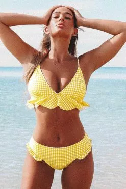 Cupshe Yellow Gingham Ruffle Bikini