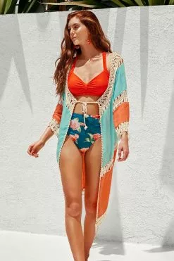 Deals Cupshe Store 40 Cupshe Rosalee Colorblock Crochet Trim Kimono