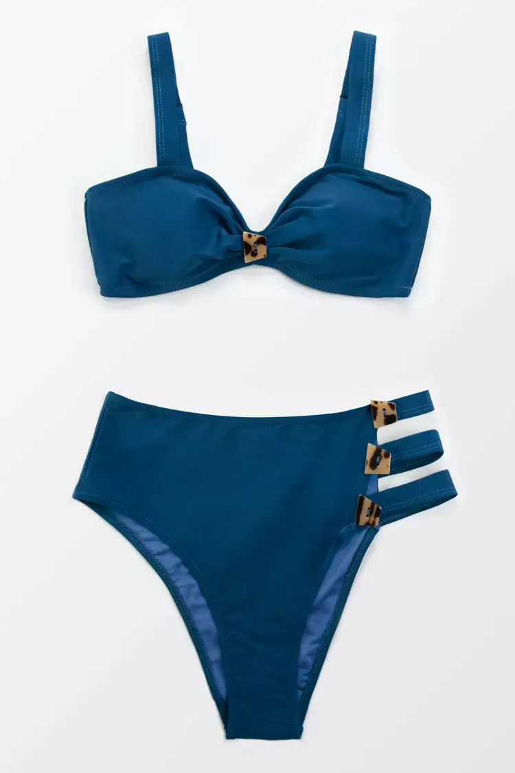 Cupshe Navy Buttoned Strappy Mid Waisted Bikini 1 Cupshe Navy Buttoned Strappy Mid Waisted Bikini