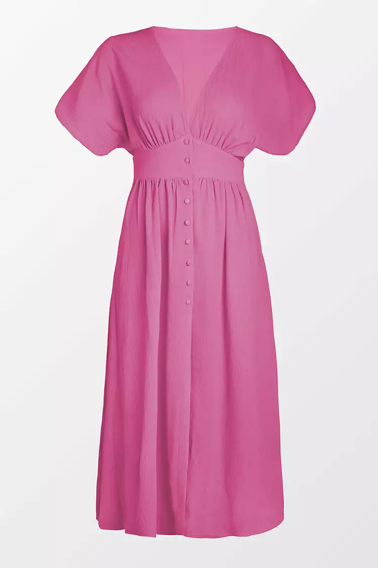 Cupshe Aubriella Front Button V-neck Ruching Maxi Dress 3 Cupshe Aubriella Front Button V-neck Ruching Maxi Dress - Image 3