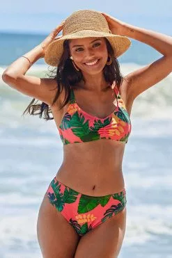 Cupshe Navy Tropical Ruched Bikini