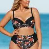 Cupshe Black Floral High Waisted Plus Size Bikini Bottom