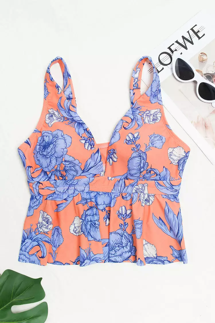 Cupshe Fantasy Flower Peplum Plus Size Tankini Top 3 Cupshe Fantasy Flower Peplum Plus Size Tankini Top - Image 3