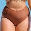 Cupshe Josie Brown Ruched High Waisted Plus Size Bikini Bottom