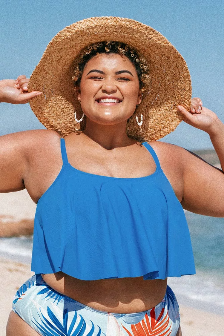 Cupshe Stacey Blue Ruffle Plus Size Tankini Top 1 Cupshe Stacey Blue Ruffle Plus Size Tankini Top