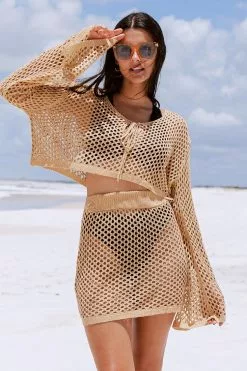 Cupshe Hermosa Drop Shoulder Sleeve Crochet Coverup Set
