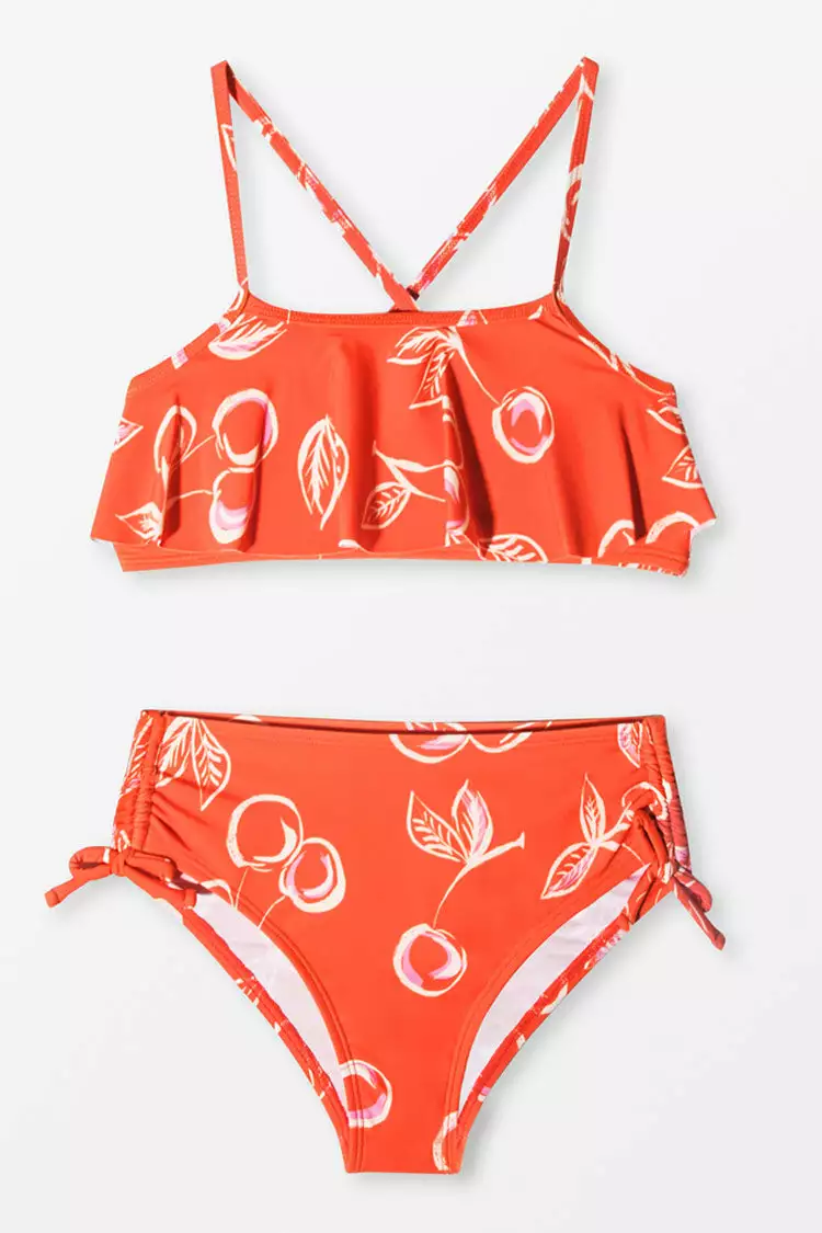 Cupshe Girls' Sweet Cherries Flounce Midkini and Tie Side Hipster Set 3 Cupshe Girls' Sweet Cherries Flounce Midkini and Tie Side Hipster Set - Image 3