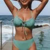 Cupshe Seaside Holiday Tie-Front Bralette and High Waist Bikini Set