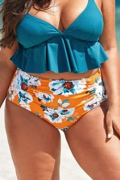 Cupshe Esther Floral High Waisted Plus Size Bikini Bottom