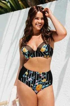 Cupshe Catherine Floral High Waisted Plus Size Bikini Bottom