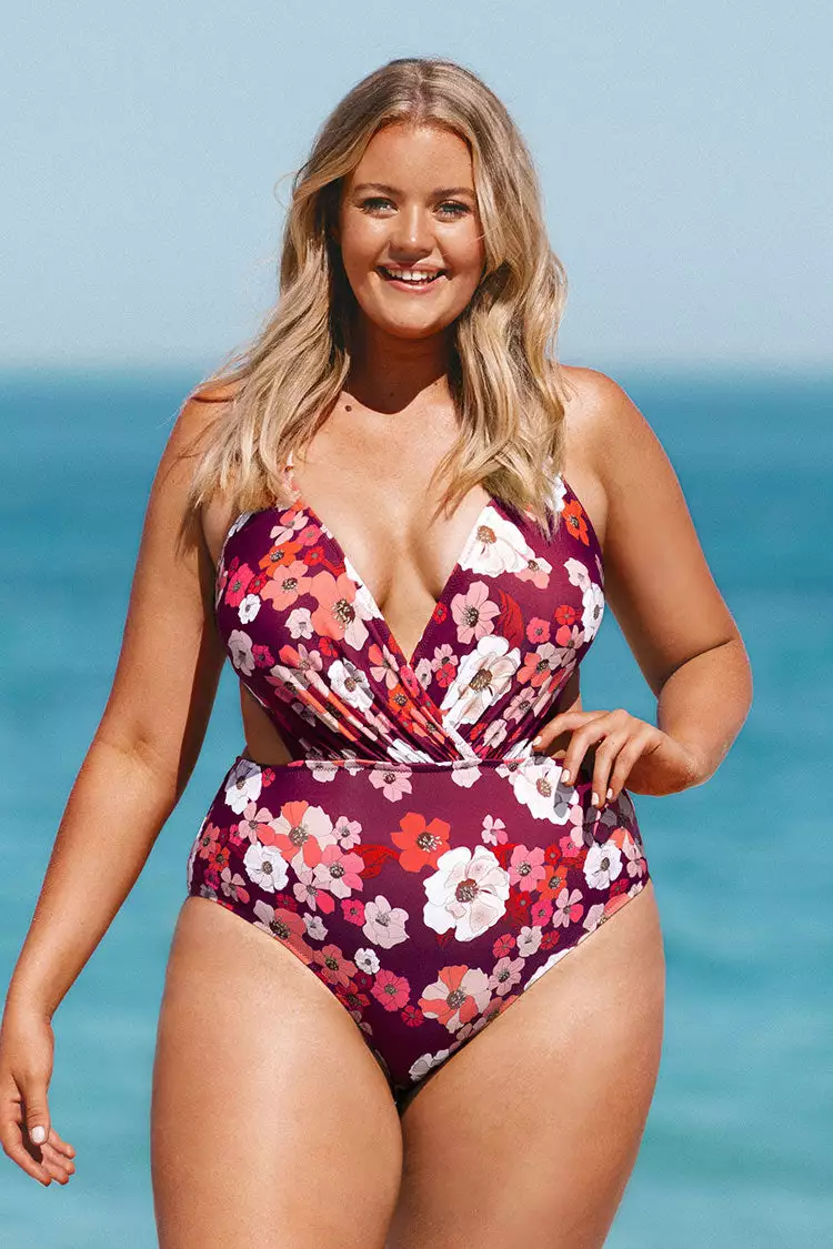 Cupshe Olivia Floral Cutout Plus Size One Piece Swimsuit 1 Cupshe Olivia Floral Cutout Plus Size One Piece Swimsuit