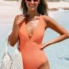 Cupshe Emberly Orange Plunge Criss Cross One Piece Swimsuit