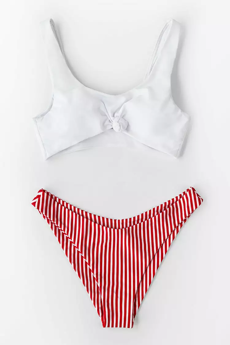 Cupshe White Knotted and Red Stripe Bikini 4 Cupshe White Knotted and Red Stripe Bikini - Image 4
