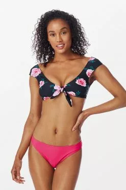 Cupshe Floral Print Capped Sleeve Knotted Bikini