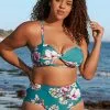Cupshe Blue Floral Cutout High Waisted Plus Size Bikini