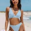 Cupshe Abigale Blue Criss Cross Back Tie Ruched Bikini