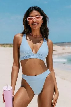 Cupshe Abigale Blue Criss Cross Back Tie Ruched Bikini