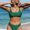 Cupshe Green Buttoned Wide Straps Mid Rise Bikini