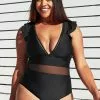 Cupshe Ruffle Plunge V Neck Plus Size One Piece Swimsuit