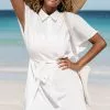 Cupshe Austyn White Belted Button Front Shirt Dress