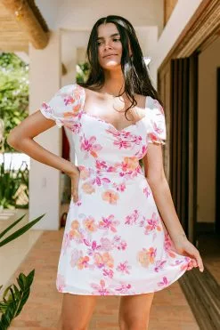 Cupshe Summer Floral Puffed Sleeve Ruched Dress
