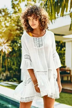 Cupshe White Ruffle Tunic Cover Up