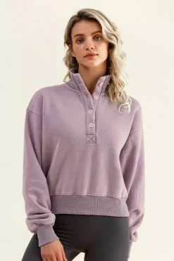 Cupshe Martina Purple Button-Collar Cropped Purple Sweatshirt