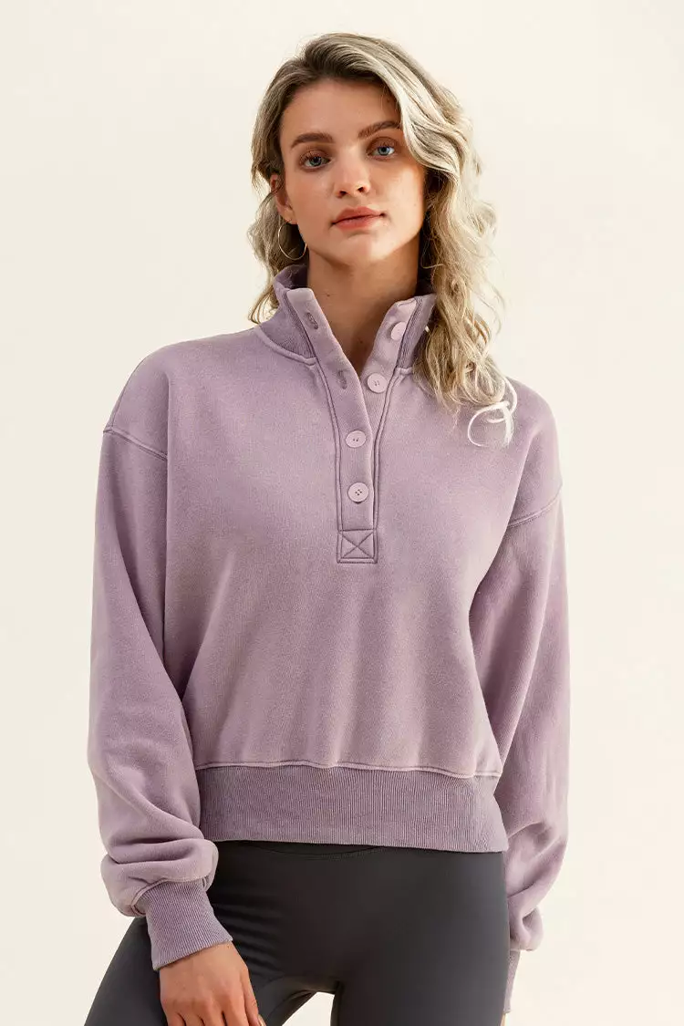 Cupshe Martina Purple Button-Collar Cropped Purple Sweatshirt 1 Cupshe Martina Purple Button-Collar Cropped Purple Sweatshirt