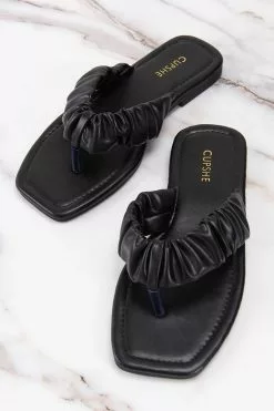 Cupshe Black Orchid Ruched Thong Sandals
