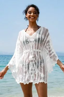 Cupshe Melina White Embroidery Mesh Cover Up