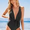 Cupshe Natalie Plunging Tie Front One Piece Swimsuit