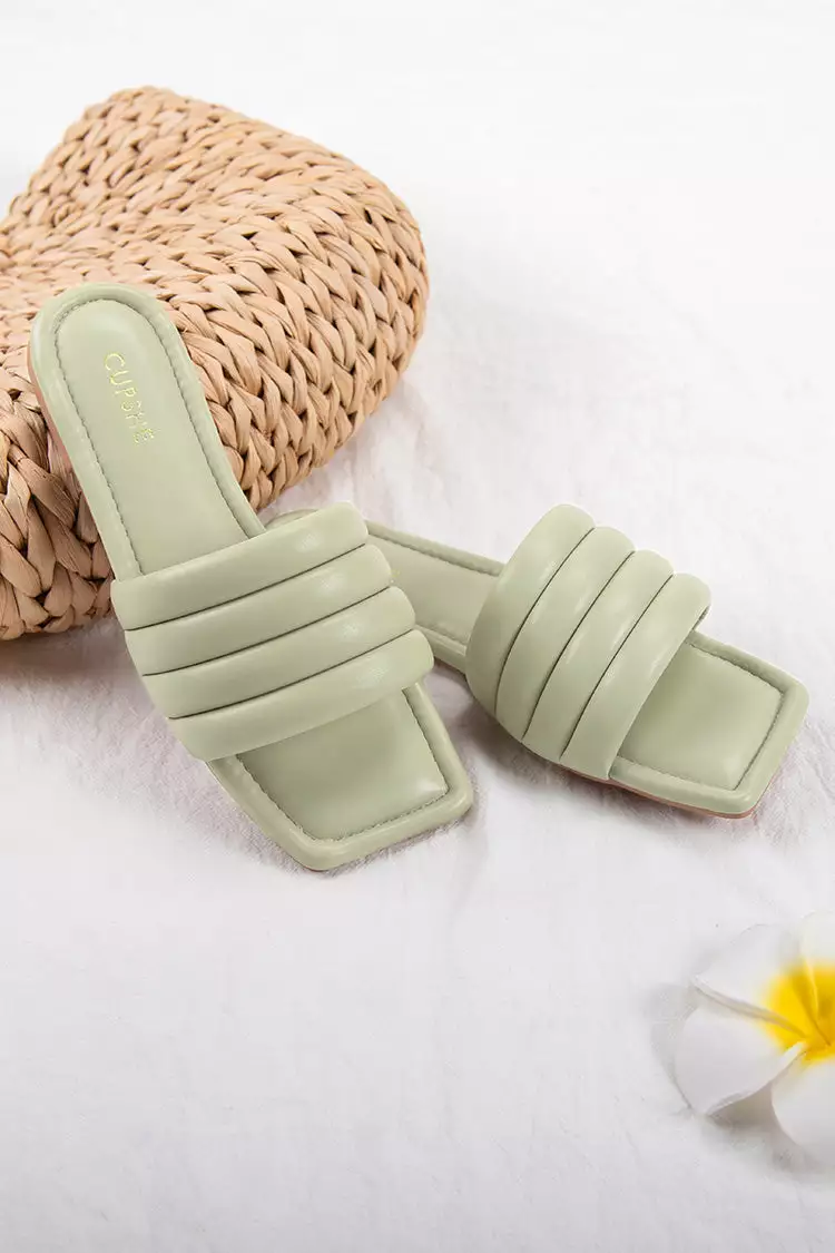 Cupshe Sage Light Green Wide Band Square Toe Slide Sandals 1 Cupshe Sage Light Green Wide Band Square Toe Slide Sandals