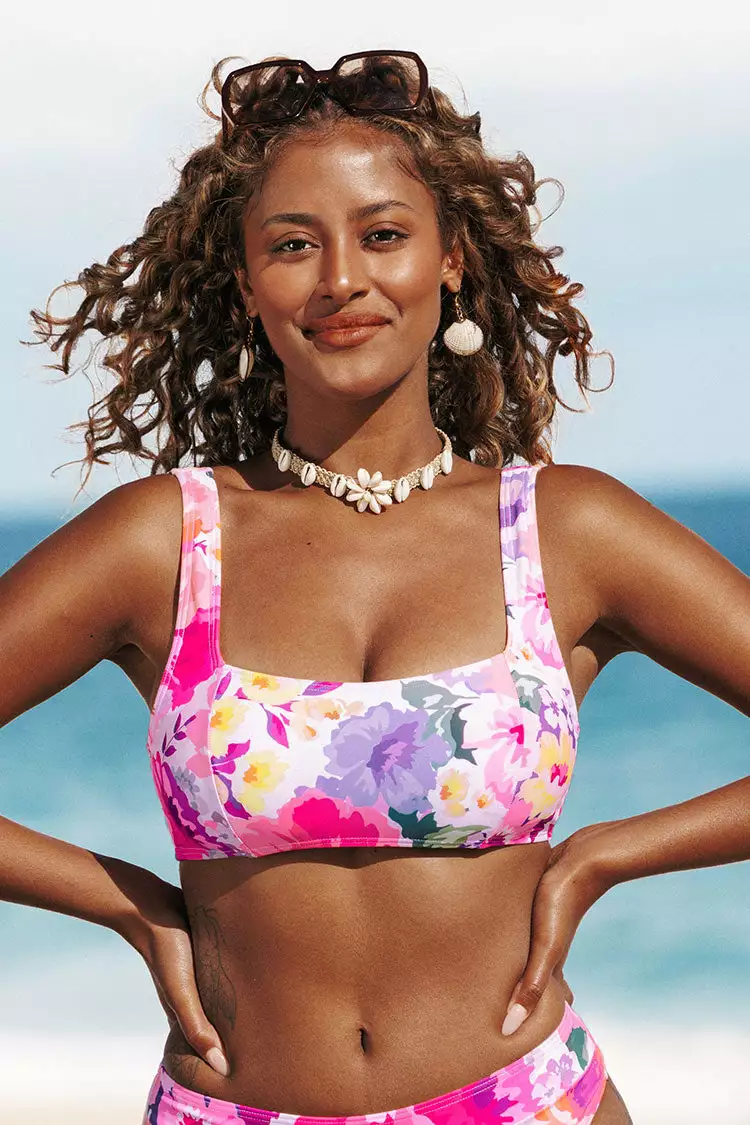 Cupshe Zaria Floral Square Neck Bikini Top 1 Cupshe Zaria Floral Square Neck Bikini Top