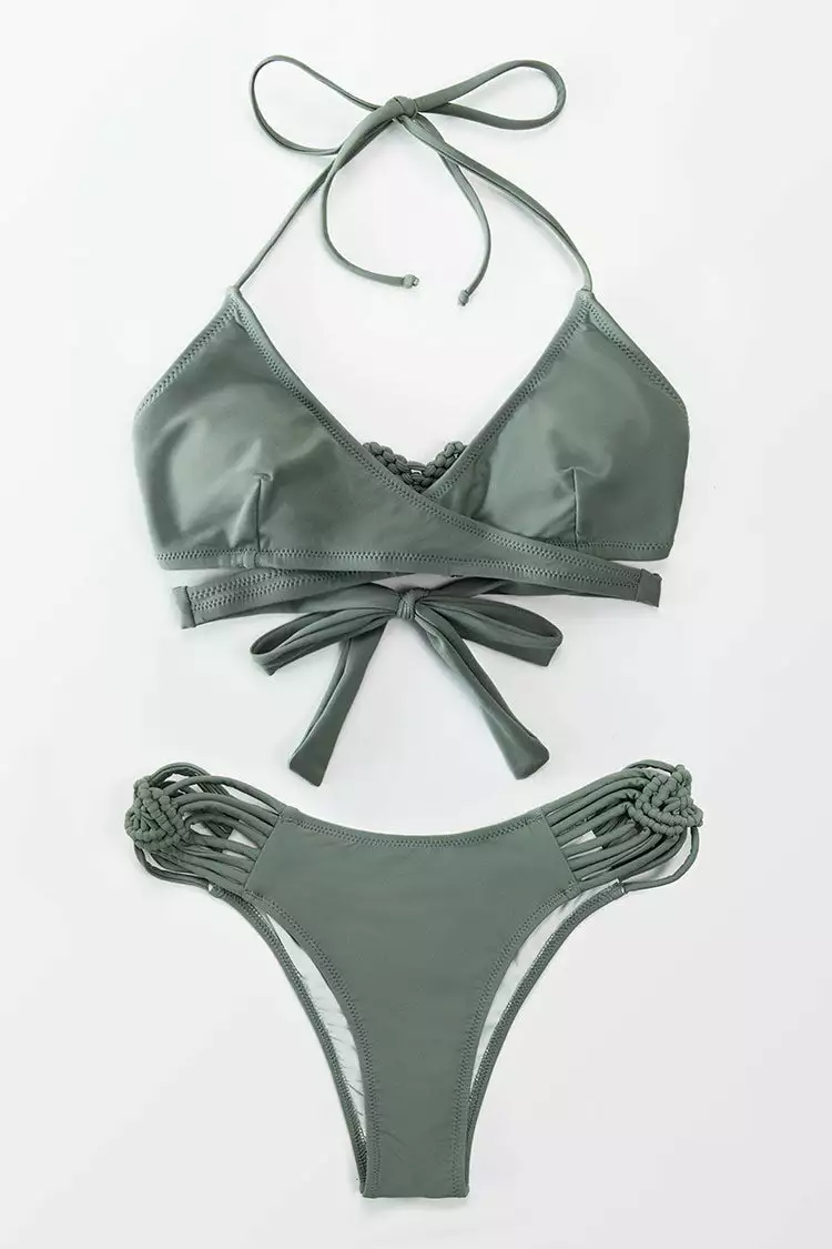 Cupshe Dusty Green Strappy Wrap Bikini 4 Cupshe Dusty Green Strappy Wrap Bikini - Image 4