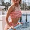 Cupshe Red Gingham Smocked Bikini