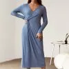 Cupshe Ebony Blue Twist Ruched Long Sleeve Dress
