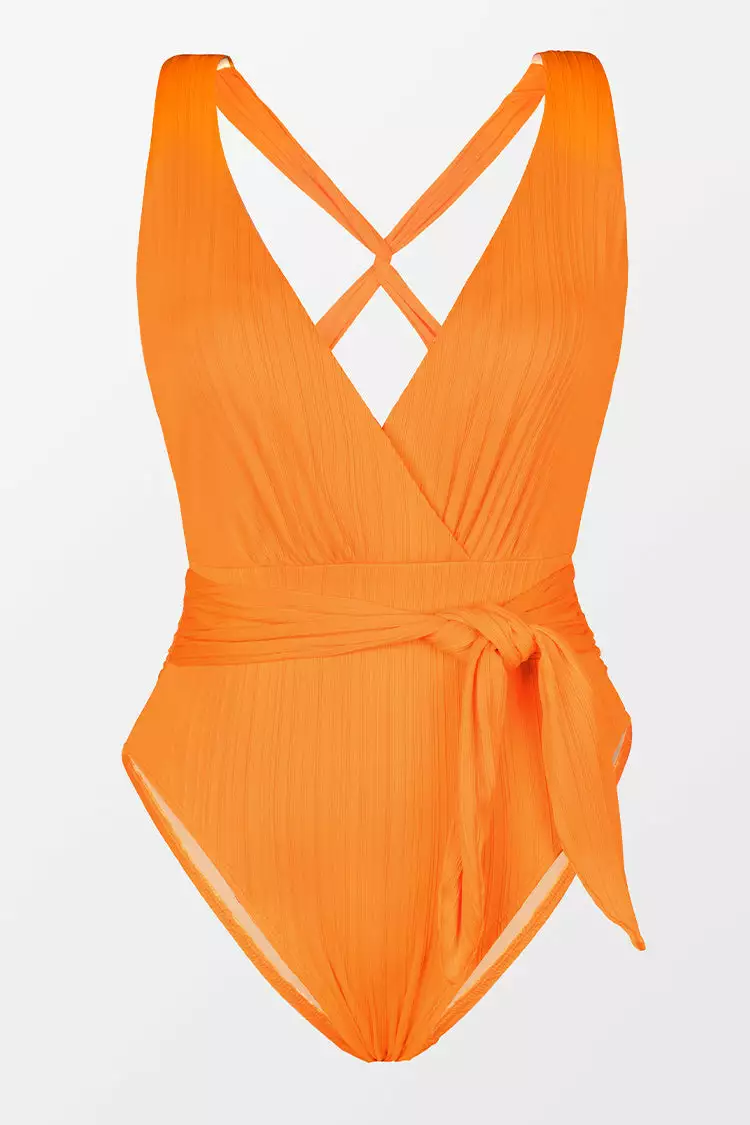 Cupshe Retro Rib Surplice Sash Belt One Piece Swimsuit 3 Cupshe Retro Rib Surplice Sash Belt One Piece Swimsuit - Image 3